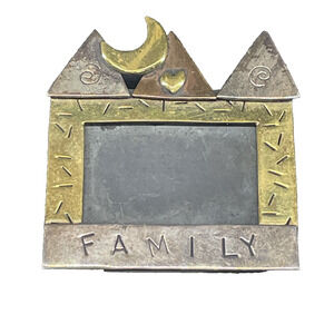 Vtg Far Fetched Brooch Mixed Metal House Shaped Pic Frame Wearable Art Whimsical